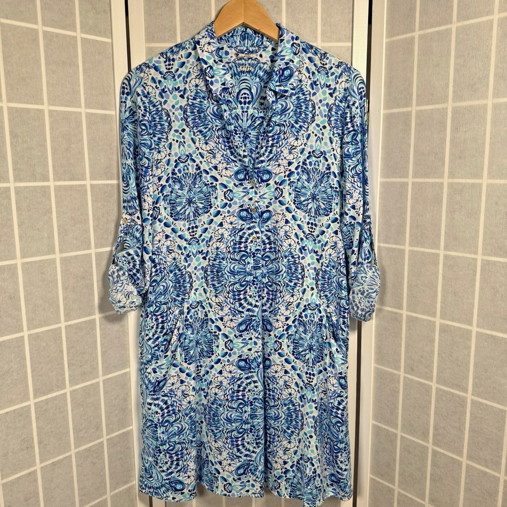Lilly Pulitzer Tunic Dress Womens XS Blue Roll Tab Sleeve Preppy Chic